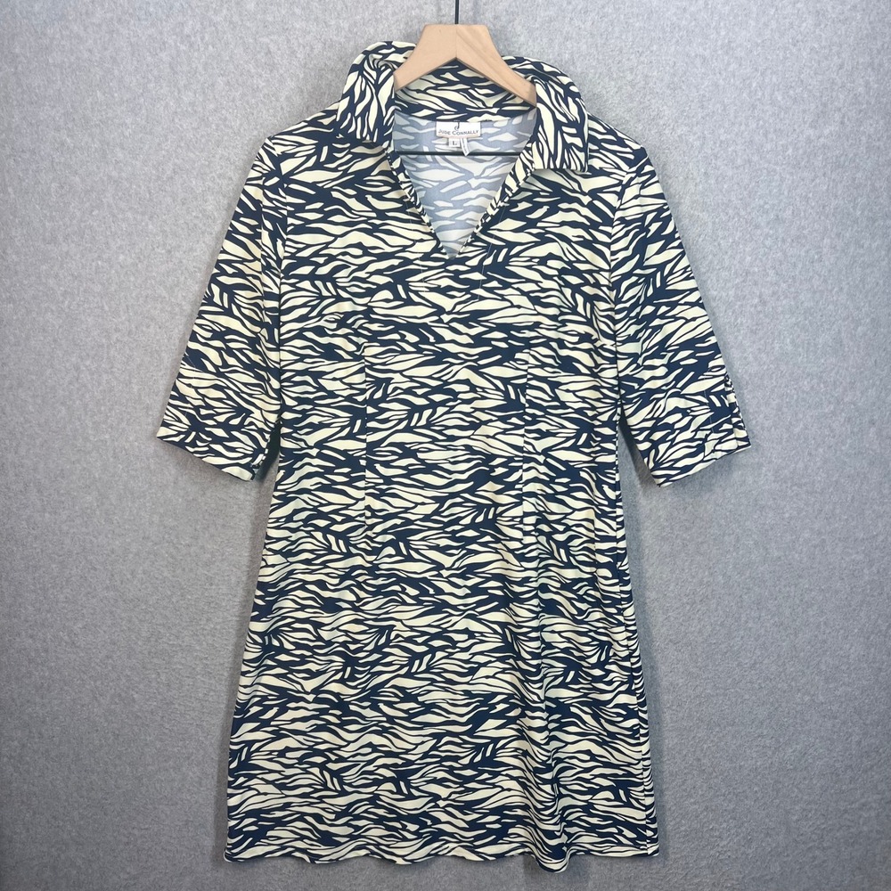 Jude Connally Womens‎ Navy Cream Abstract Zebra Print Shift Dress Style 112 L